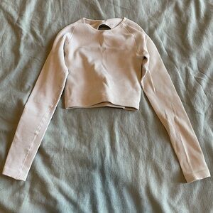 Vitality Ribbed Long Sleeve Open Backed Crop Top - Pale Gray